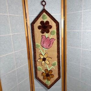 Vintage Floral Burlap Wall‎ Hanging Tapestry Boho Needlepoint Textile Art Decor